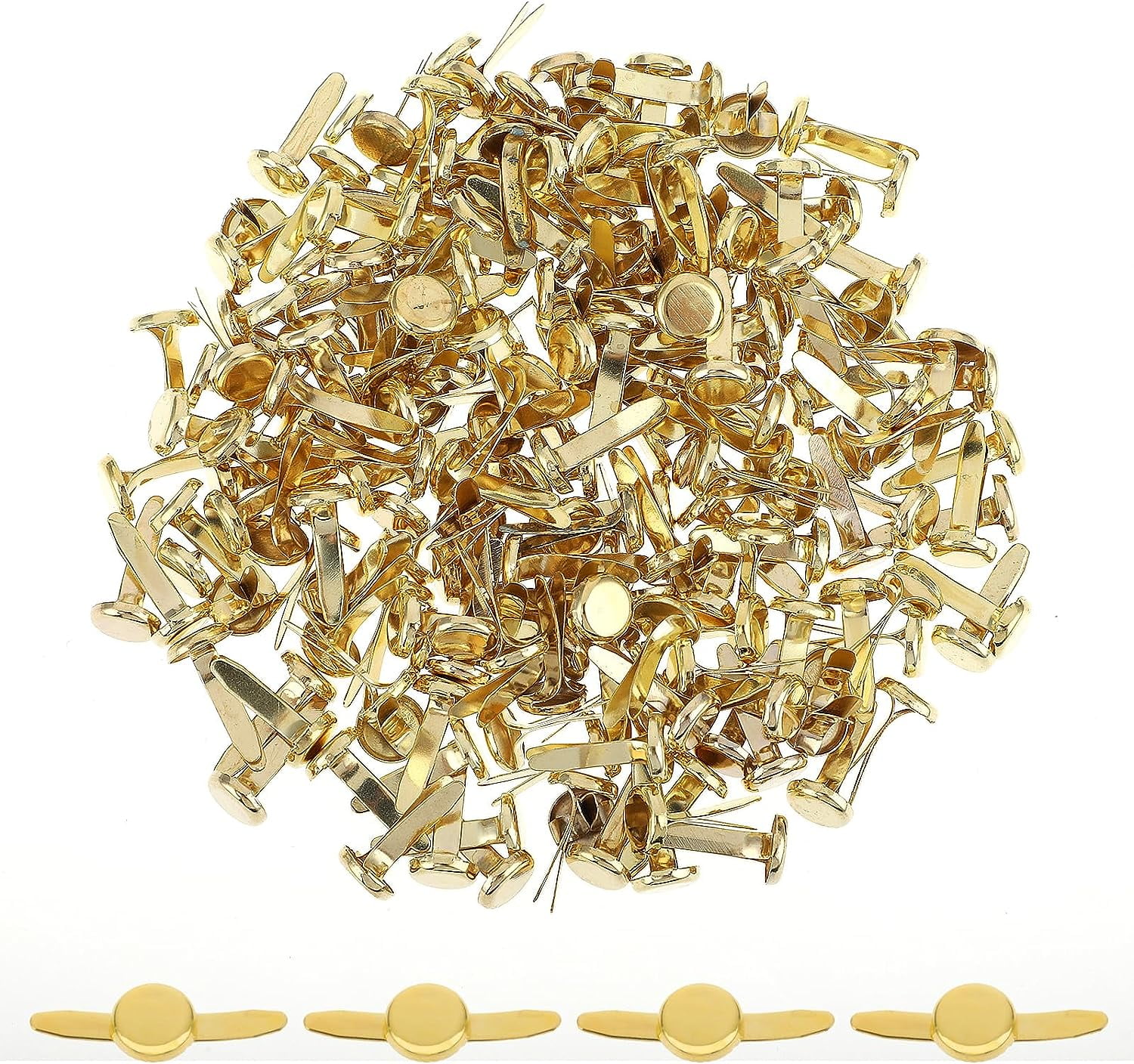 Pack of 200 Mini Brads Paper Clasps, Metal Round Head Clips Double