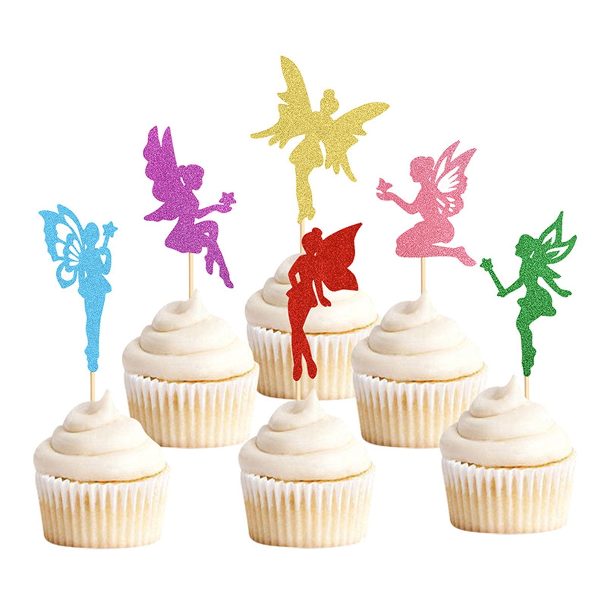 Fairy Birthday Cake Topper - Glitter Butterfly & Floral Pick For Girl's Party, Baby Shower (Purple, 9.3" Tall)
