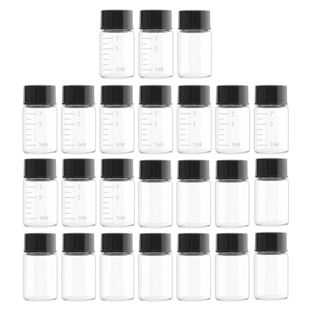 Pack of 24 Glass Vials with Lids Clear Glass Sample Vials with Screwcap Lab Liquid Sampling Bottles for Chemistry Lab Chemicals, 12 Pack with Scale(Black cap 7ml)