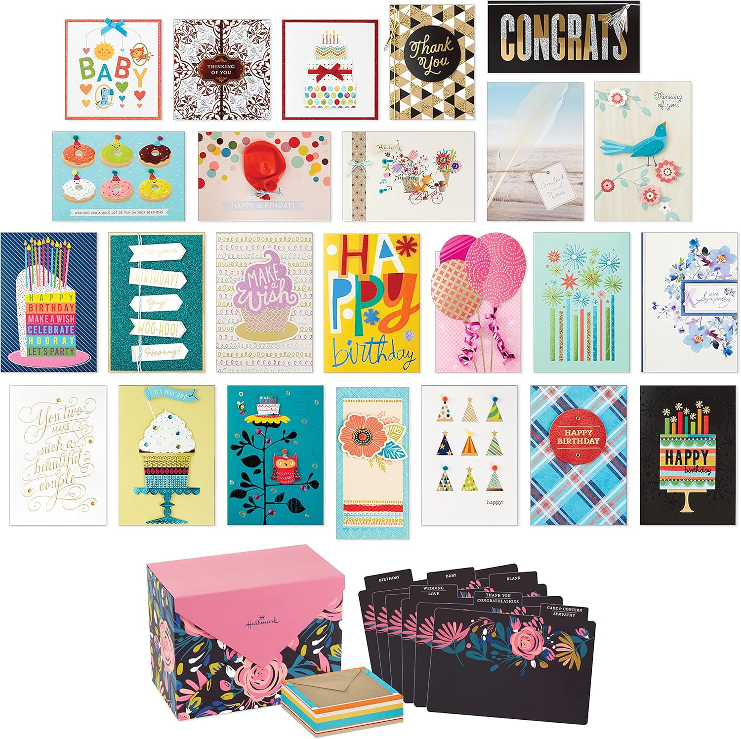Pack of 24 Handmade Assorted Boxed Greeting Cards, Modern Floral ...