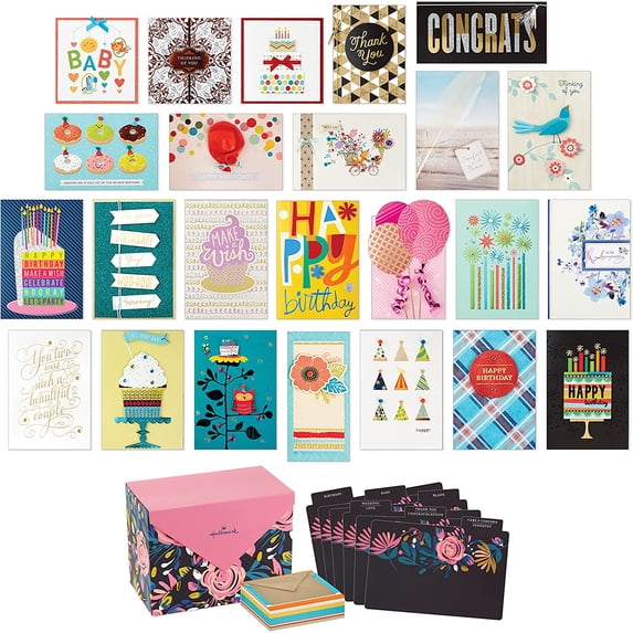 Pack of 24 Handmade Assorted Boxed Greeting Cards, Modern Floral