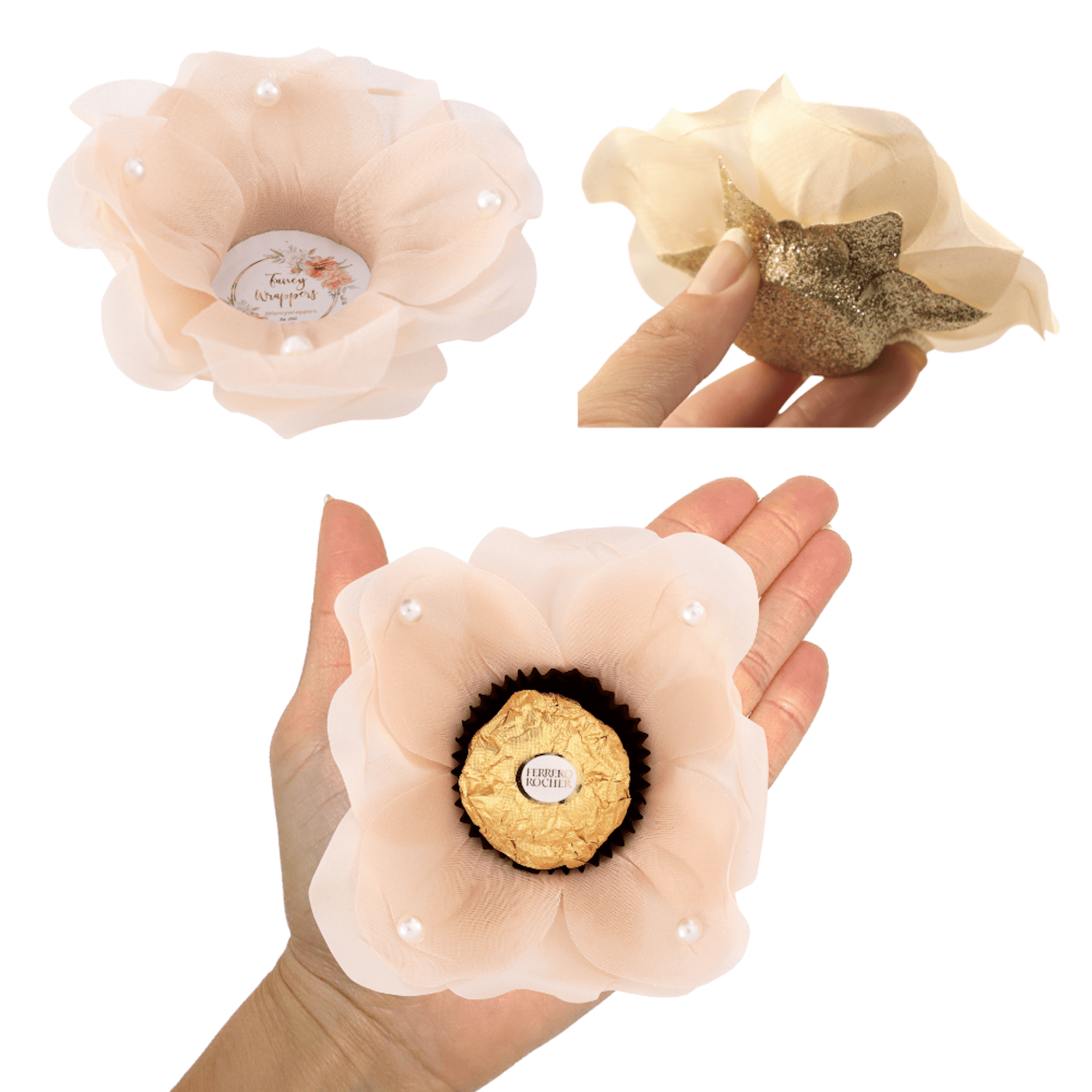 Pack of 24Luxurious Flower Truffle Wrappers with Pearls Mini Cupcake
