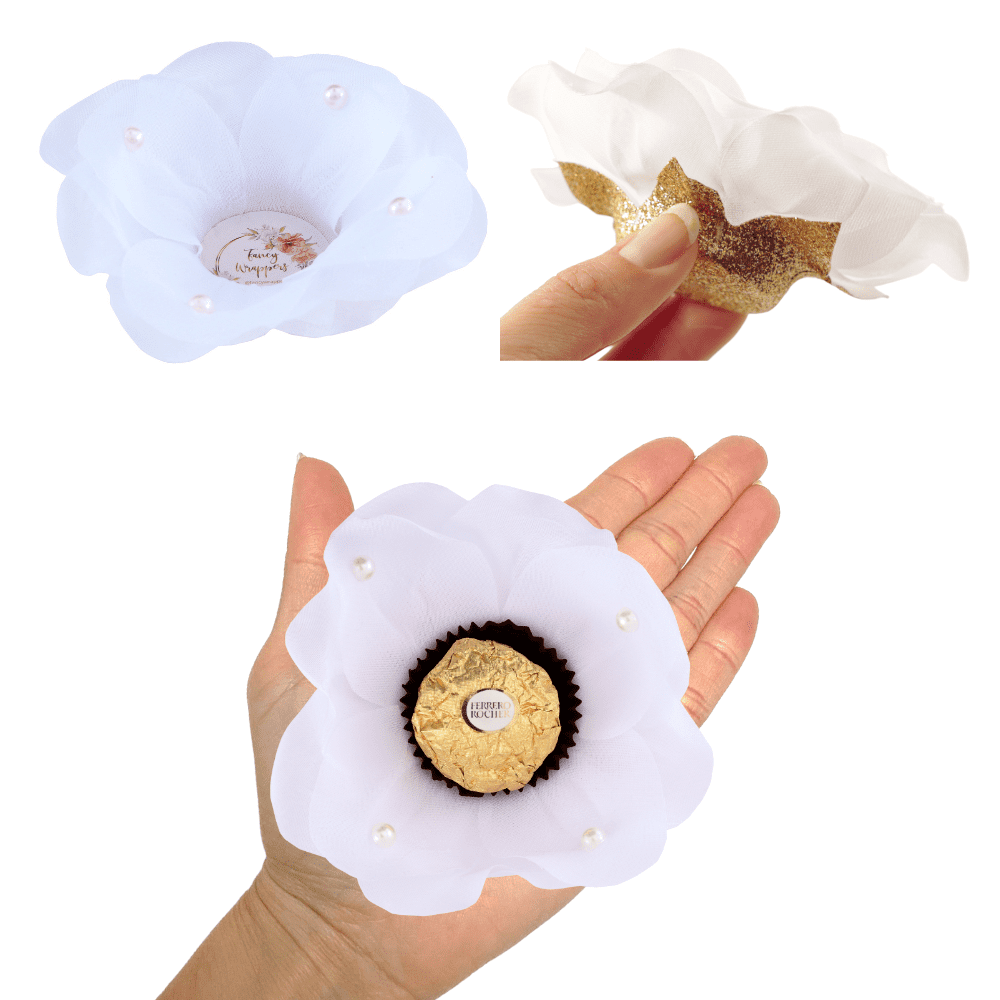 Pack of 24Luxurious Flower Truffle Wrappers with Pearls Mini Cupcake