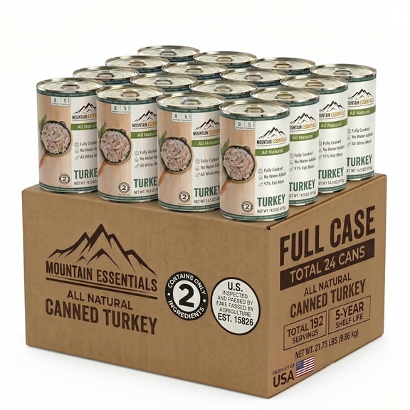 (Pack of 24) Mountain Essentials All-Natural Canned Turkey White Meat 14.5 oz Fully Cooked Ready-to-Eat Deli Turkey, Emergency Food, No Carbs, Gluten Free, 5-Year Shelf Life, Made in USA