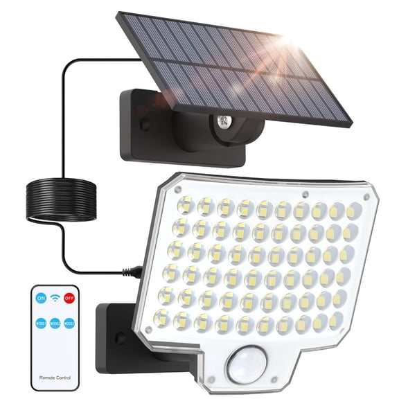 Pack 240-LED 3000LM Solar Security Lights with Remote & Motion Sensor, IP65 Waterproof Flood Light with 16.4ft Cable, 3 Modes for Yard Fence Eaves