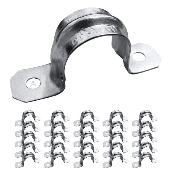 Pack of 25 AP-10453, 1-1/4 Inch Two Hole Snap On Pipe Strap for EMT Conduit Installation, Reinforced Rib for Extra Strength, Galvanized Zinc Plated Metal, Tension Clamp for Easy Snap-On