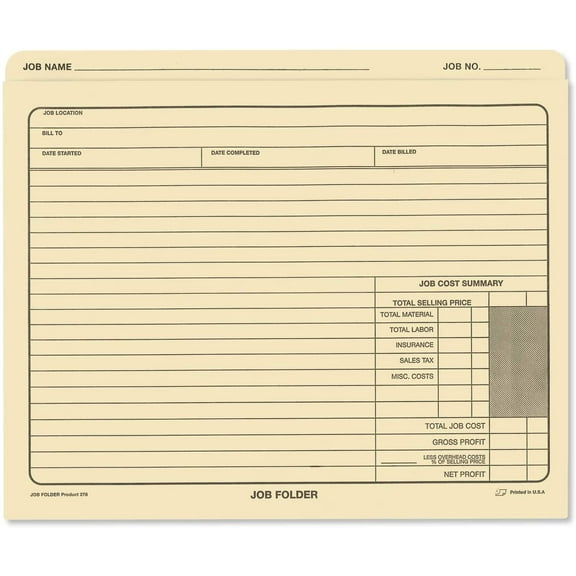 Pack of 25 - Classic Manila File Jacket 10 x 12 Job Folders Heavy Duty - Preprinted to Track Job Progress, Calculating Cost, and Customer Correspondences