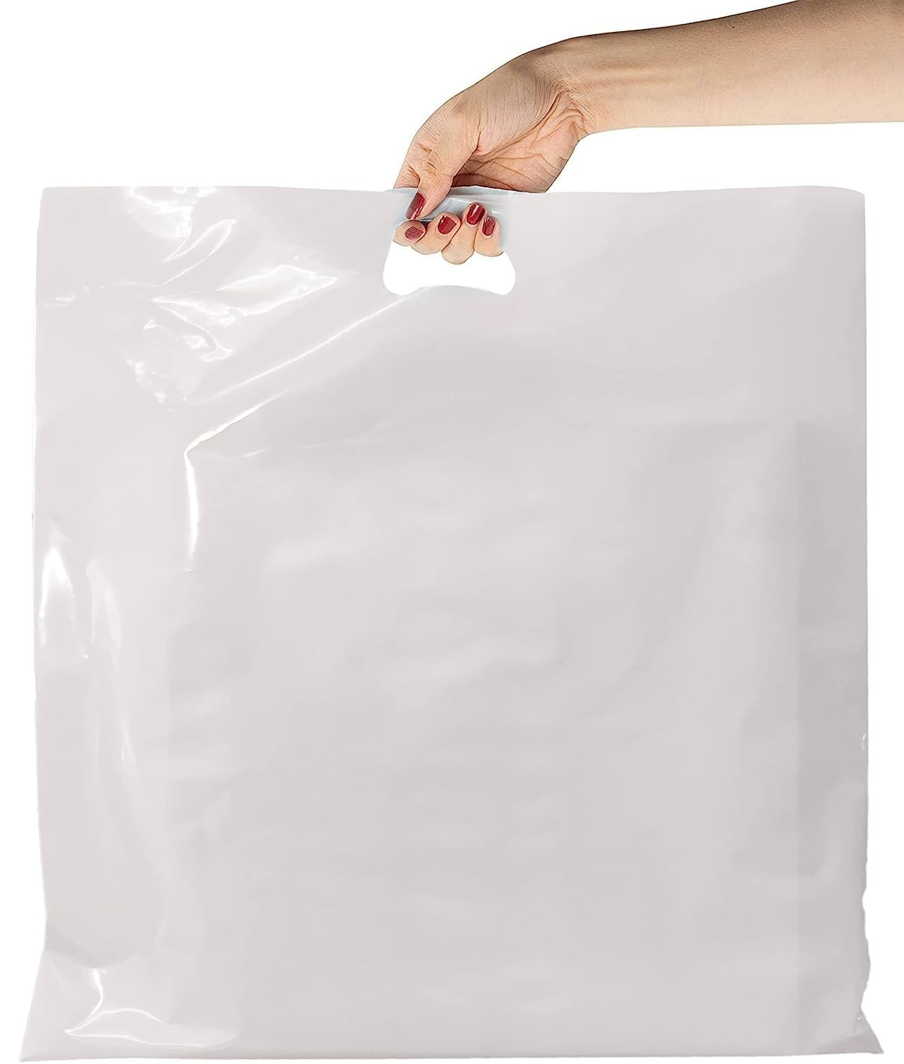 Pack of 250 White Shopping Bags with Die Cut Handle 20 x 20 x 5
