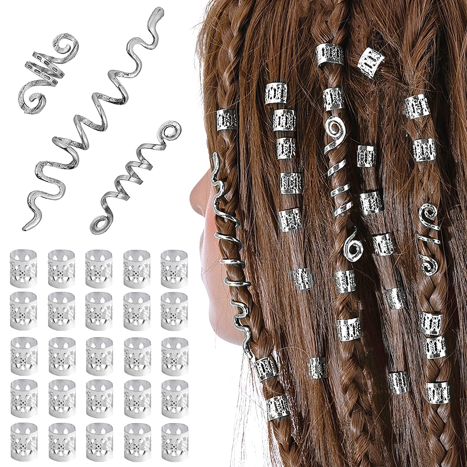 Pack of 28 Dreadlocks Jewellery Hair Spiral Clips Adjustable Metal