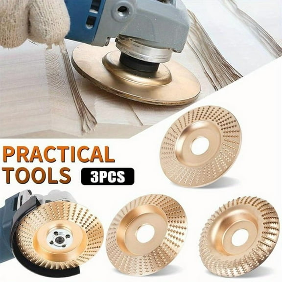 Pack Of 3 Angle Grinder Wood Carving Disc Set,4'' Or 1/2'' Attachments With 5/8 Inches Arbor,grinding Wheel For Grinding And Shaping,golden Tool Kit Set