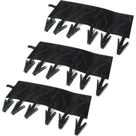 Pack of 3 Black Portable Hanger Clips, Travel Clothesline Travel Hangers, Towel Drying Rack, Clothing Hanger, Folding, Portable Sock Dock, Swimsuit Drying Rack Hanger with 6 Clips Organiser Hanging