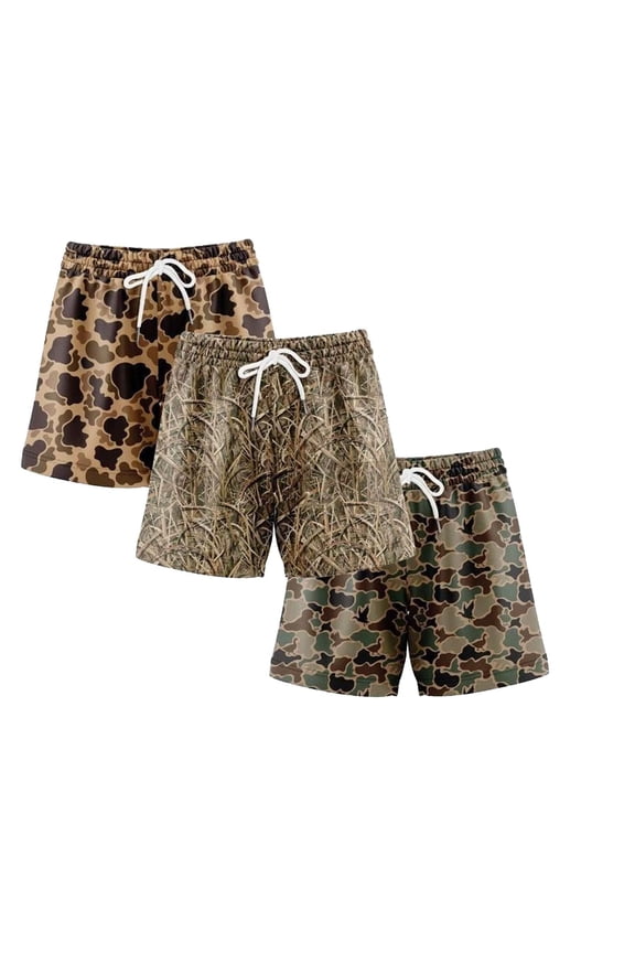 Pack 3 Duck Hunting Camo Shorts - 5 Inch Inseam Camo Mesh Design, Perfect for Men, Camo Mesh Design Breathable Gym
