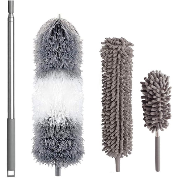 Pack of 3 Dusters, Telescopic Pole, Microfiber, Washable, Bendable Dust Broom, Corner Broom with Telescopic Handle, Cleans Corners, Effortlessly Removes Dust and Cobwebs