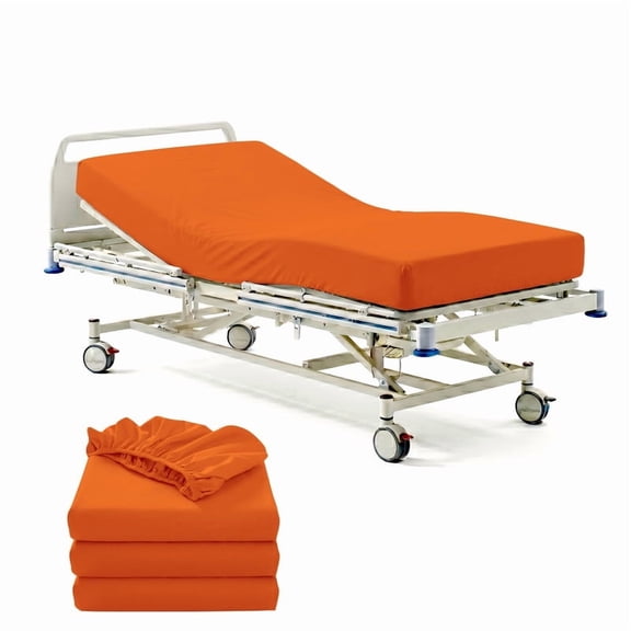 Pack of 3 Hospital Bed Fitted Sheets 36X80 Inch, 400 Thread Count 100% Egyptian Cotton, Orange Solid with 14 Inch Deep Pocket, Soft Fitted Sheets with Elastic All Around for Home & Hospital Care Beds
