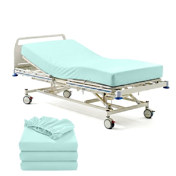 Pack of 3 Hospital Bed Fitted Sheets 36X84 Inch, 400 Thread Count 100% Egyptian Cotton, Aqua-Blue Solid with 8 Inch Deep,Soft Fitted Sheets with Elastic All Around for Home & Hospital Care Beds