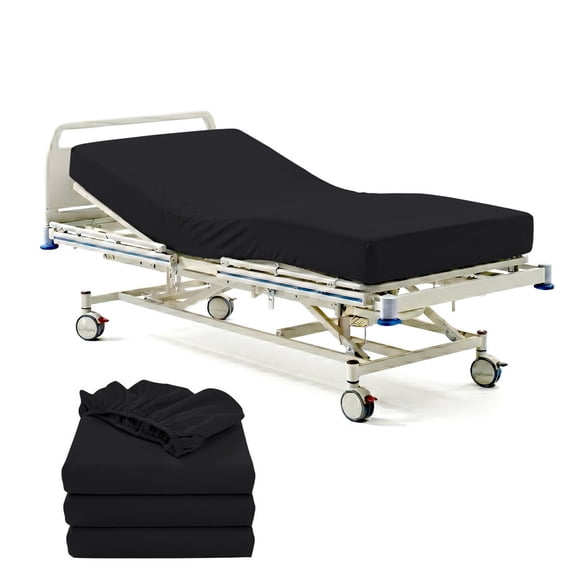 Pack of 3 Hospital Bed Fitted Sheets 36x80 Inch, 400 Thread Count 100% Egyptian Cotton, Black Solid with 6 Inch Deep,Soft Fitted Sheets with Elastic All Around for Home & Hospital Care Beds
