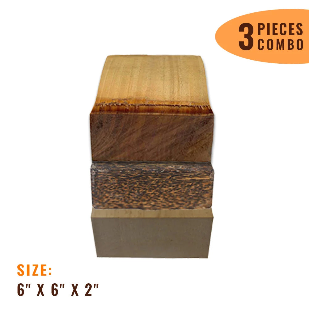 Pack of 3, Multispecies Hardwood Bowl Turning Wood Blanks 6"x 6"x 2