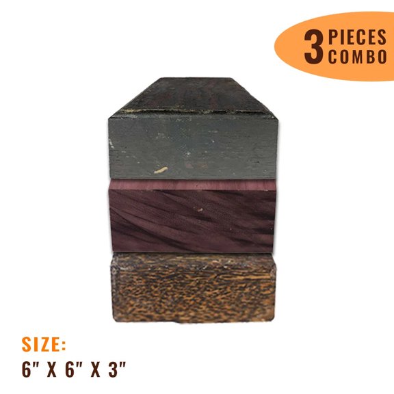 Pack of 3, Multi-species Hardwood Bowl Turning Wood Blanks - 6"x 6"x 3" (Black Palm, East Indian Rosewood, Purpleheart) - Premium Wood Bowl Blanks for Exceptional Woodturning Craftsmanship