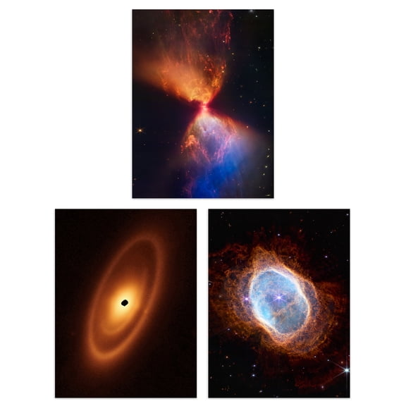 Pack of 3 NASA James Webb Space Telescope Images Fiery Hourglass Protostar Fomalhaut System Southern Ring Nebula Unframed 18X24 Inch Wall Art Living Room Prints Set