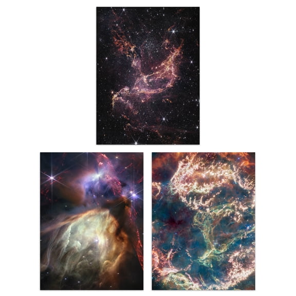 Pack of 3 NASA James Webb Space Telescope Images Rho Ophiuchi Cassiopeia A SMC Galaxy Star Formation Unframed 18X24 Inch Wall Art Living Room Prints Set