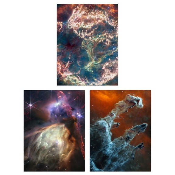 Pack of 3 NASA James Webb Space Telescope Pillars of Creation Rho Ophiuchi Cloud Complex Cassiopeia A Images Unframed 18X24 Inch Wall Art Living Room Prints Set