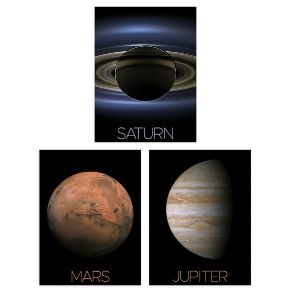 Pack of 3 NASA Our Solar System Planets Mars Jupiter Saturn Images Rings Red Spot Space Exploration Unframed 18X24 Inch Wall Art Living Room Prints Set