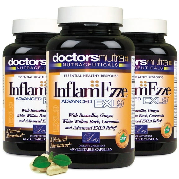 (Pack of 3) Natural InflaamEzze Support by Doctors Nutra - Support, Day or Night, Naturally Derived, Safe and Effective with Turmeric and Curcumin - Gluten-Free (Packaging May Vary)