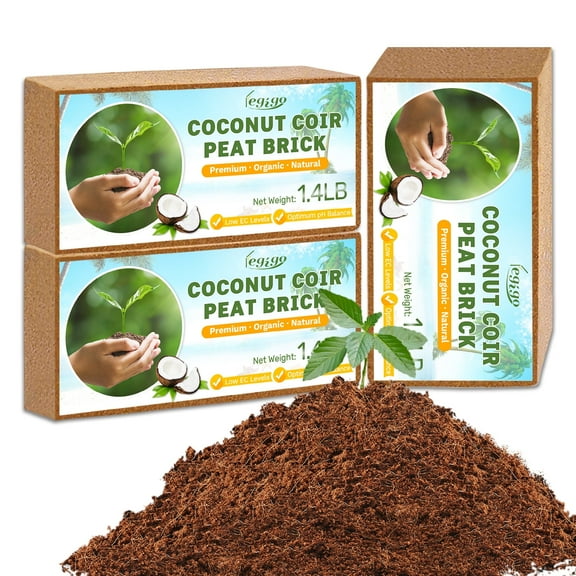Pack of 3 Organic Coco Coir Bricks- 100% Natural Compressed Coco Peat Brick Coconut Fiber Substrate with Low EC& pH Balance, Coir Plant Soil Enhance Root Growth for Herbs, Flowers, House Plants