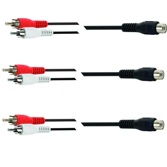 (Pack 3) RCA Phono Y Splitter Leads Audio Splitting Split Cable 2 Male to 1 Female