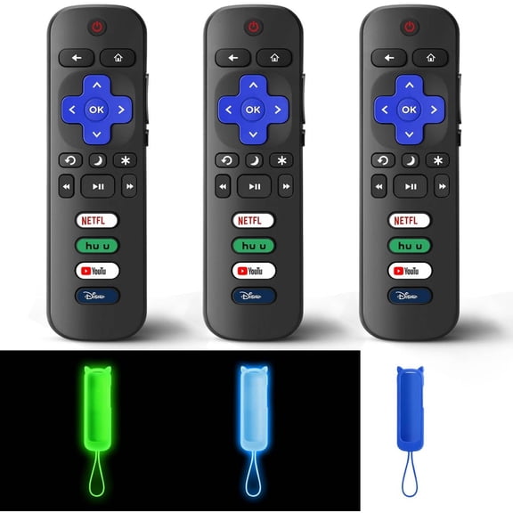 (Pack of 3) Replacement Remote Only for Roku TV with Soft Protective Cover (Glow in The Dark), Compatible for TCL Roku/Hisense Roku/Onn Roku/Sharp Roku/Element Roku/Philips Roku Smart TV