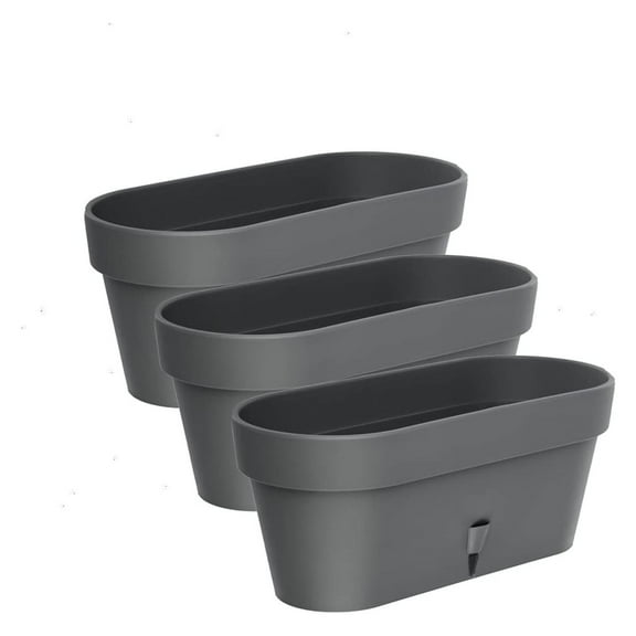 - Pack of 3 - Self Watering Window Box Planter - Indoor/Outdoor - Windowsill/Oblong Shape Plastic Planter with Bottom Watering and Water Level Indicator (15.6 Inch Long, Graphite)