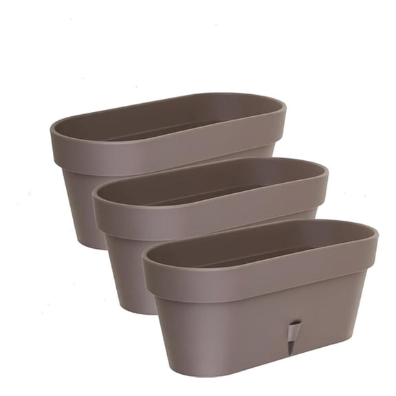 - Pack of 3 - Self Watering Window Box Planter - Indoor/Outdoor - Windowsill/Oblong Shape Plastic Planter with Bottom Watering and Water Level Indicator (15.6 Inch Long, Shade)