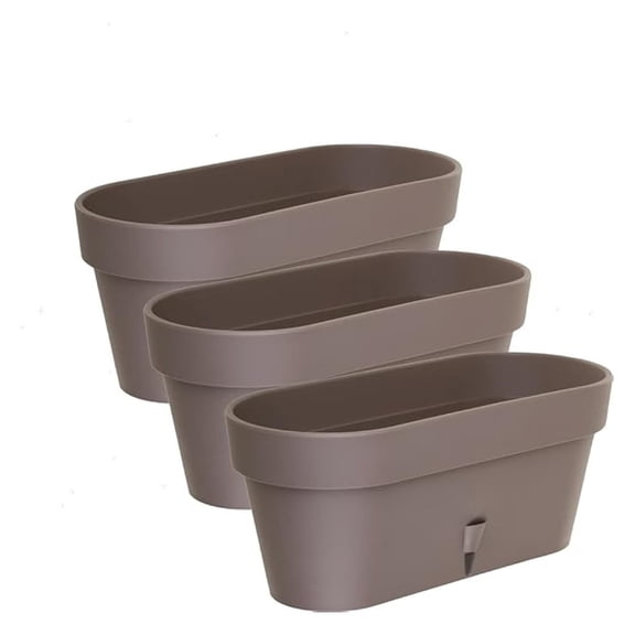 - Pack of 3 - Self Watering Window Box Planter - Indoor/Outdoor - Windowsill/Oblong Shape Plastic Planter with Bottom Watering and Water Level Indicator (15.6 Inch Long, Shade)