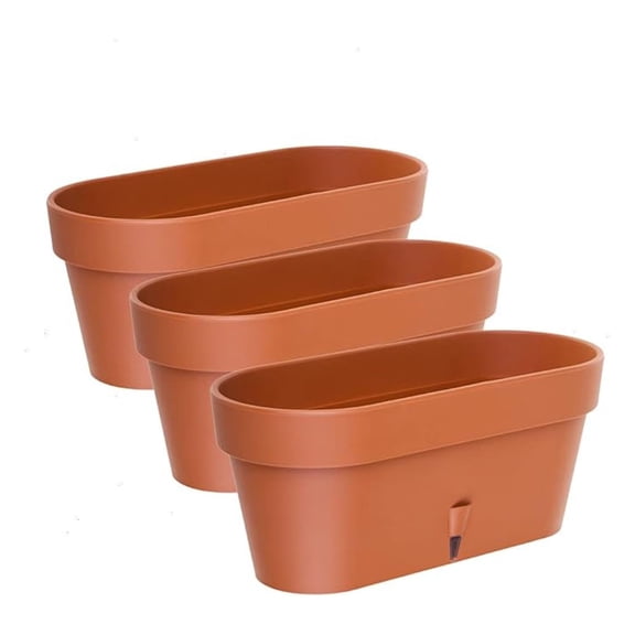 - Pack of 3 - Self Watering Window Box Planter - Indoor/Outdoor - Windowsill/Oblong Shape Plastic Planter with Bottom Watering and Water Level Indicator (15.6 Inch Long, Terracotta)