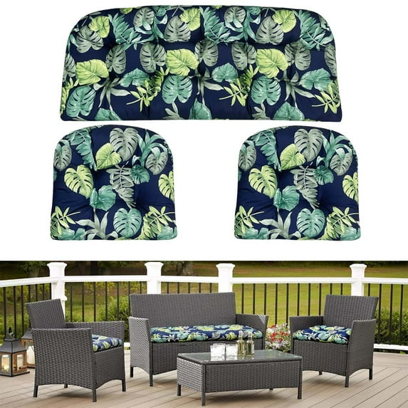 Pack of 3 Wicker Chair Cushions, Waterproof Outdoor Loveseat Cushions for Patio Furniture, 3 Pieces Wicker Furniture Cushions, 1 Loveseat and 2 U-Shaped Cushions, Green