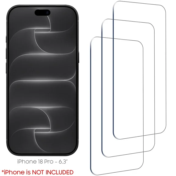 Pack of 3 - iPhone 18 Pro Full Screen Transparent Protector, HD Crystal Clear Tempered Glass, Premium 9H Hardness, Anti-Scratch Surface, Anti-Shatter Shield, Durable Construction, Easy Installation