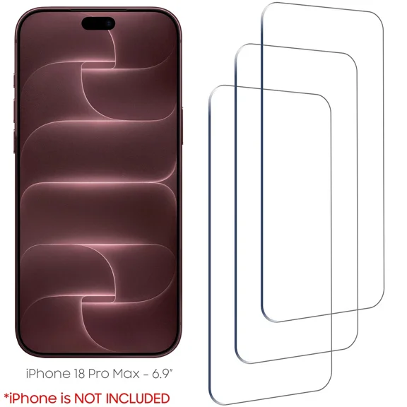 Pack of 3 - iPhone 18 Pro Max Transparent Front Screen Shield, Full Coverage HD Tempered Glass, Premium 9H Strength, Crystal Clear Finish, Scratch Resistant Surface, Anti-Shatter Protection, Easy Fit