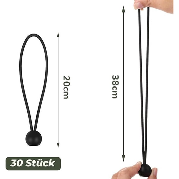 Pack of 30 Durable Bungee Cord Tensioners with Ball for Easy Outdoor Storage, 20cm, Adjustable, High-Quality, Heavy Duty, Perfect for Camping, Securing Items