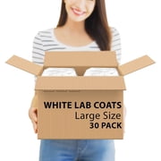 30 Pack White Disposable Polypropylene Lab Coats Large /w Hook & Loop Fastener, Collar, Elastic Wrists, No Pockets