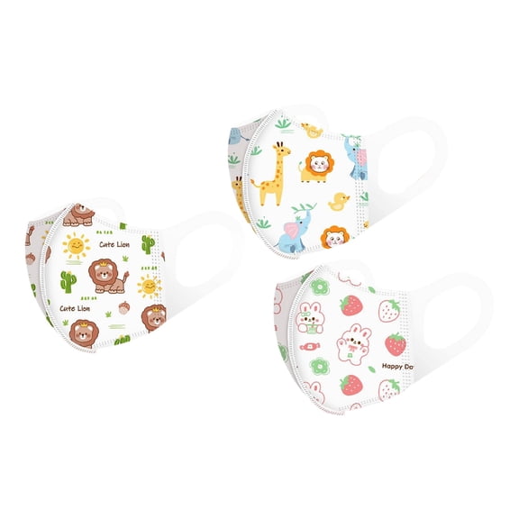 Pack of 32 disposable printed protective masks for children, suitable for ages 0–7. These 3D-cut masks feature a three-layer protective structure for added peace of mind during outdoor activities.