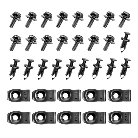 Pack-35 Pack-35 Car Fender Liner Push Retainer Bolts Kit, Bumper Clips Extruded U-Nuts, Engine Under Cover Splash Shield Body Bolts Screws (Black)