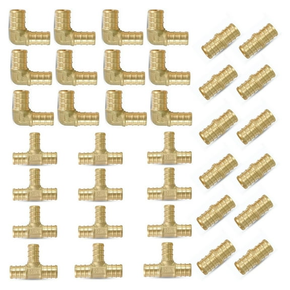 (Pack of 36) 1/2" PEX Fittings,90 Degree Elbow (12 PCS) + Tee (12 PCS) + Straight Coupling (12 PCS),Pex Brass Crimp Fitting Combo for PEX Pipe Tubing Connection, F1807
