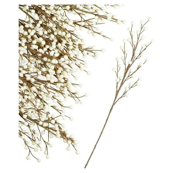 Pack of 36 Artificial Cream Winter White Weatherproof Berry Stem Branches - Waterproof Berries for Indoor and Outdoor Wreaths, Flower Arrangements, Porch Pots, and Christmas Decorations