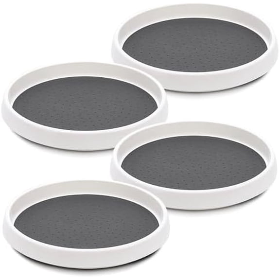 Pack of 4 10-inch Non-Skid Lazy Susan Cabinet Organizer Turntables - Durable Turn Table Organizers with Arc Thick Guardrail and Anti-Slip Perfect for Pantry, Kitchen, Bathroom, and Spice Storage
