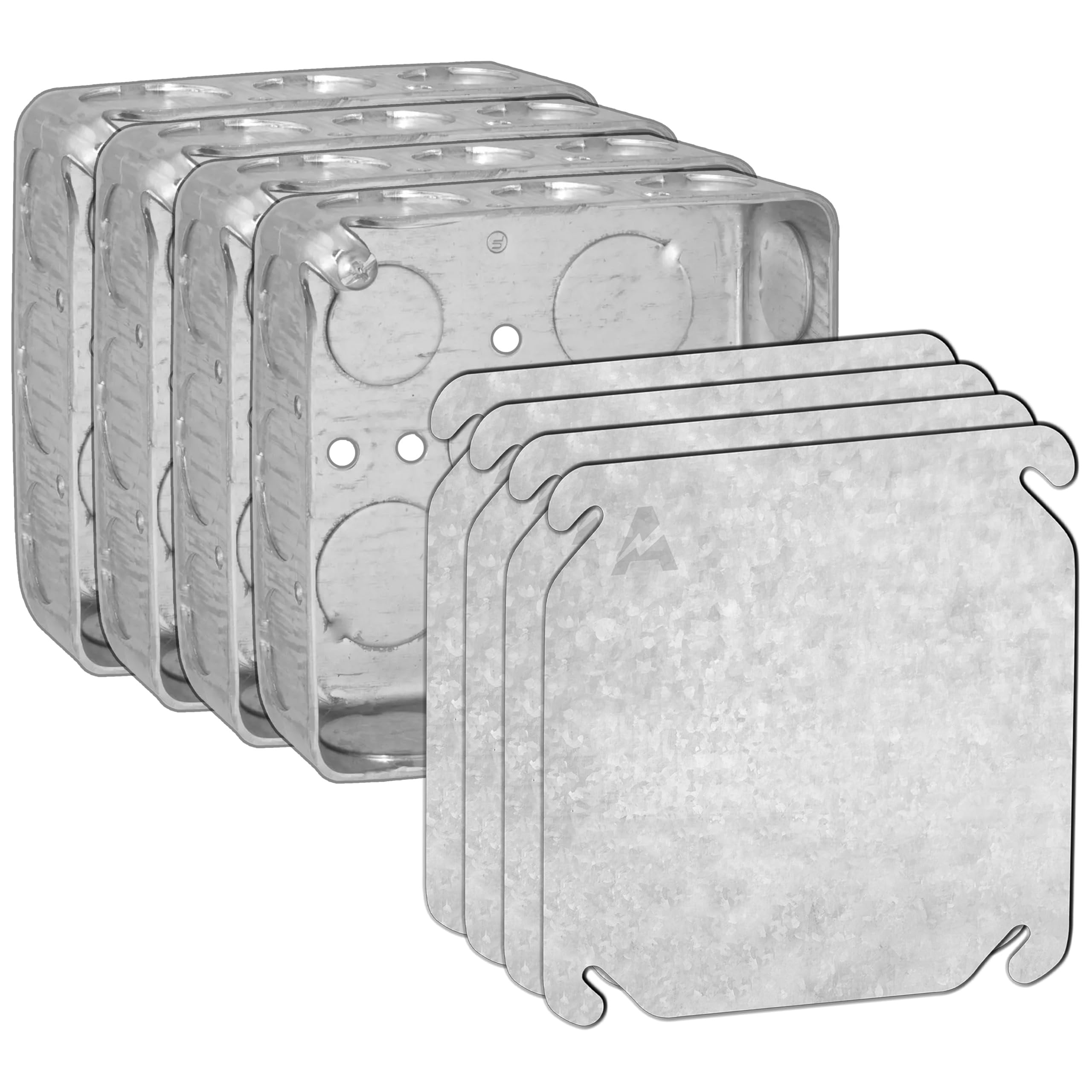 Junction Box Plate Pack of 4 4x4 Metal Junction Box & Cover Kit, 4 Inch Square Electrical ...