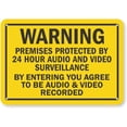thumbnail image 1 of (Pack of 4) 5 x7 inch “Warning - Premises Protected by 24 Hour Audio and Video Surveillance” Sticker Labels, 5 mil Laminated Polyester with SuperStick Adhesive, Black and Yellow, 1 of 5