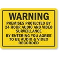 thumbnail image 1 of (Pack of 4) 5 x7 inch “Warning - Premises Protected by 24 Hour Audio and Video Surveillance” Sticker Labels, 5 mil Laminated Polyester with SuperStick Adhesive, Black and Yellow, 1 of 5