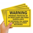 thumbnail image 1 of (Pack of 4) 5 x7 inch “Warning - Premises Protected by 24 Hour Audio and Video Surveillance” Sticker Labels, 5 mil Laminated Polyester with SuperStick Adhesive, Black and Yellow, 1 of 5