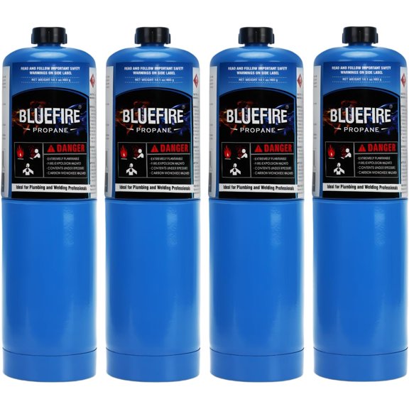 Pack of 4 BLUEFIRE Standard Propane Gas Cylinder/Canister,Propane Cylinder Propane Tank Small Propane Tanks,for Soldering, Brazing,Cooking Grilling Gardening and Camping
