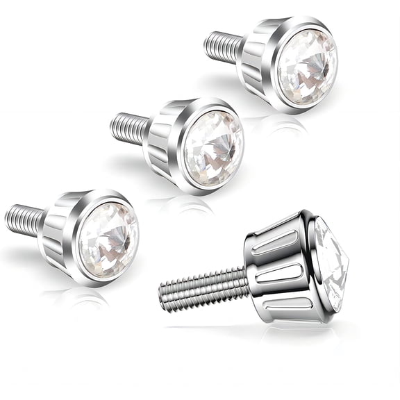 Pack-4 Bling License Plate Screws Fastener Kit, Crystal Rhinestones Car Anti Theft Screw Caps, Aluminum Alloy License Plate Frame Decorative Screws Bolts for Car Truck Motorcycle SUV (White)